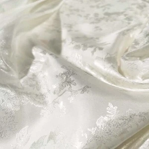 1 Meter X 1.48 Meter Natural White Jacquard Satin Fabric Soft Polyester Material - Bild 1 von 6