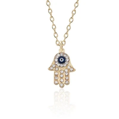 Hamsa Hand of Fatima böser Blick klar Kristall Halskette Anhänger + kostenlose Geschenktüte - Bild 1 von 3