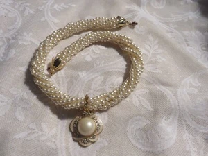 Braided 6 Strand Faux Pearls Necklace With Ornate Front Enhancer Vintage - Picture 1 of 4