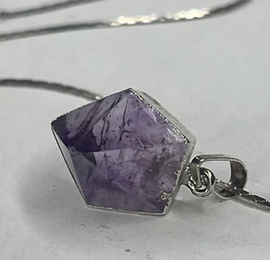 Amethyst Stone Encased in Silver with 24" Silver Plate Chain - Picture 1 of 11
