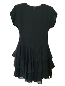 Abito Jody California vintage anni 80 donna 9/10 nero chiffon a strati multistrato - Foto 1 di 6