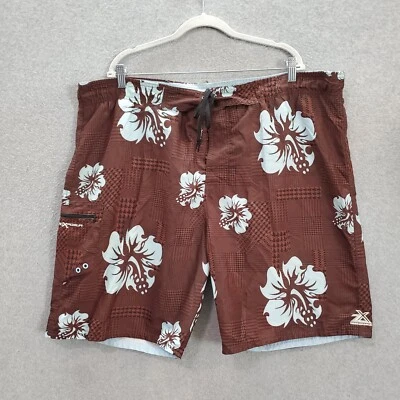 ZeroXposur Hombres Traje de Baño 2XL Marrón Bañador Floral Pata de Gallo Hawaiano Bolsillo con Cremallera Foto 1 de 4