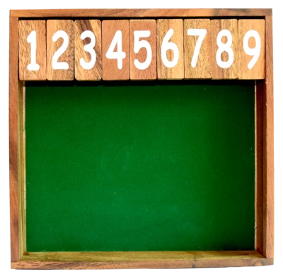 Klappenspiel Shut The Box 9 medium grüne Holzbox Knobelholz Würfelspiel Kinder - Bild 1 von 2