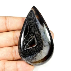 Ágata Negra Ónix Druzy Cabujón Forma de Pera Geoda Natural Piedra Preciosa 198 Cts #11368 - Imagen 1 de 7