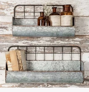 Verzinkter Metall Draht Back Bin / Organizer Set 2 verschiedene Größen Bauernhaus - Bild 1 von 4