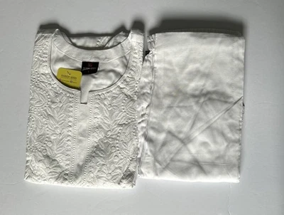 Traje de mujer EMB algodón 2 piezas talla L pecho-36 pulgadas de largo-43 pulgadas color-blanco Foto 1 de 4