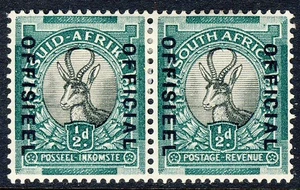 SOUTH AFRICA 1936 OFFICIAL Overprinted ½d. UPRIGHT WATERMARK Pair SG O20w MINT - Picture 1 of 2