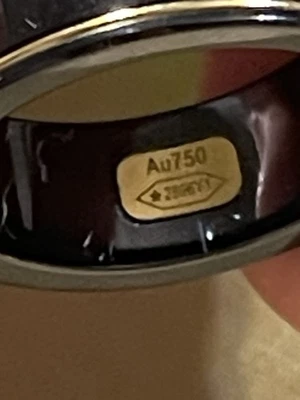 Black Ceramic Decorative Center On Thus Size 7 Stainless Steel Gold Band  - Image 1 of 3