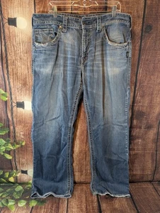 Silver Jeans Herren 38x32 dunkelblau distressed Gordie gerades Bein dicke Nähte - Bild 1 von 7