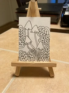 ACEO Original painting 2.5 x 3.5 Mini Art Card Inked Mushrooms 1 - Picture 1 of 1