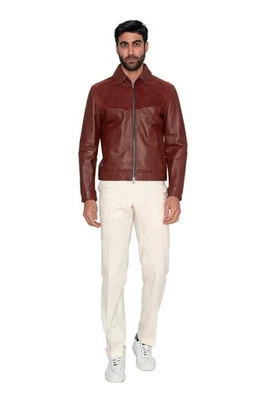 $2400 EIDOS by ISAIA NAPOLI Burgundy Jacket Nappa Leather + Suede 38 US / 48 EU - Image 1 of 4
