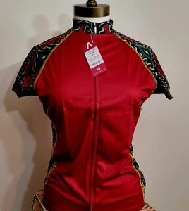African Print Bike Shirt, Red Kitenge Africa Jersey, Red Kitenge Cycling Jersey, - Picture 1 of 3