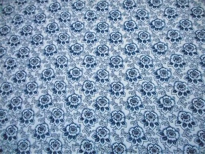 Quilt Fabric By The Yard SALE Dk Blue & White Floral on White Premium Cotton #C - Image 1 of 2