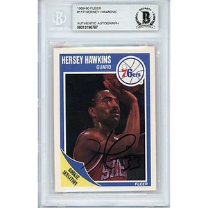 1989-90 Fleer #117 Hersey Hawkins Signed Card AUTO Beckett Slab Sixers 76ers - Picture 1 of 6