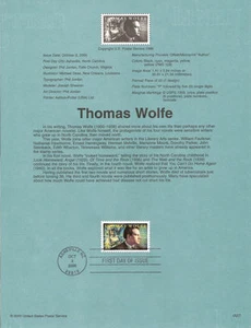 #0027 33c Thomas Wolfe Stamp #3444 Souvenir Page - Picture 1 of 1