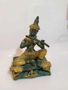 Antico Thai Principe Musicista Dorato statua di bronzo strumento Musicale Hindù - Imagen 1 de 8