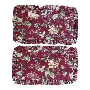2 VTG Ralph Lauren Red Floral Rose King Ruffled Pillow Shams Burgundy Maroon USA - Picture 1 of 11