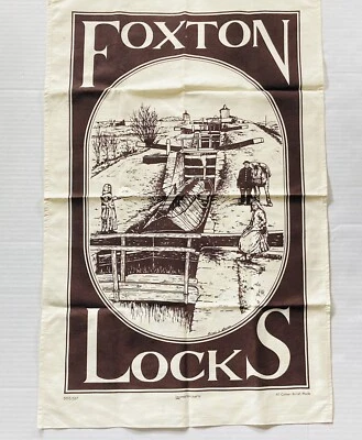 Rare Foxton Locks Table Taschentuch Cloth Canal Steam Boat Art Britain Made 17 - Bild 1 von 4