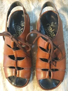 BOHO CORE - Rieker Women's Brown Leather Lace up Open Toe Sandals Sz 6 UK 36 - Picture 1 of 6