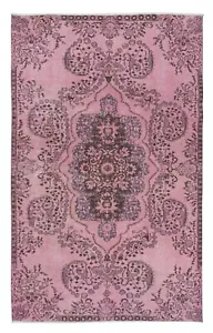 5.6x8.7 Ft Rustic Turkish Medallion Design Area Rug. Light Pink Handmade Carpet - Picture 1 of 5