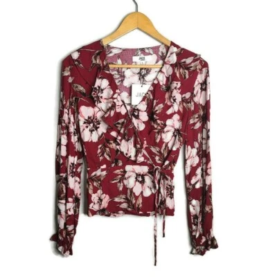 Jack by BB Dakota She's A Lady Wrap Top in Burgundy Blooms Size S New with Tags - Image 1 of 4