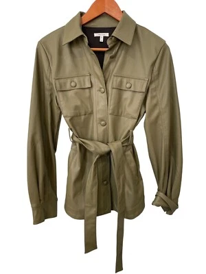 Maurices Faux Leather Tie Waist Button Jacket Size XS Long Sleeve Olive Green - Image 1 of 4