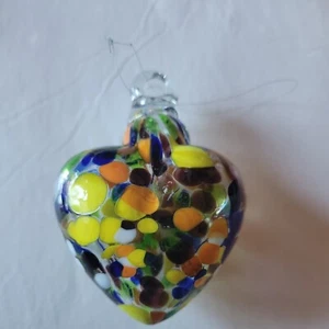 De Colección Mexicana Vidrio Soplado a Mano Corazones Navidad Adornos Amarillo Naranja Blanco - Imagen 1 de 5