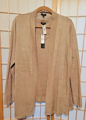 Conjunto de cárdigan Talbots 100 % lino frente abierto para mujer talla 2XP beige tostado nuevo con etiquetas Foto 1 de 4