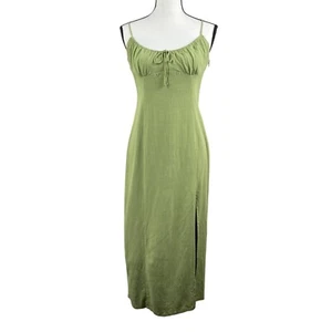 Zara Women's Midi Dress XL Green Bodycon Spaghetti Strap Smocked Back Summer - Picture 1 of 12