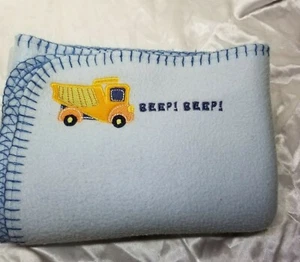 Baby Connection  Dump Truck Blue Baby Blanket with Blue Trim - Picture 1 of 6