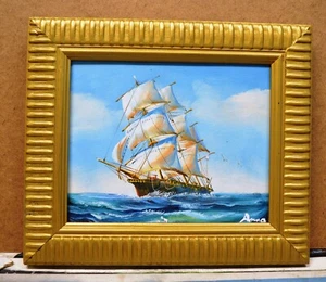 CLIPPER BARCO GAVIOTA MAREA VISTA AL MAR PINTADO A MANO 10" PINTURA AL ÓLEO ARTE REGALO 387 - Imagen 1 de 3