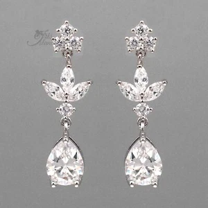 Pendientes colgantes de circonita cúbica transparente circonita cúbica boda novia lágrima 8648 dama de honor - Imagen 1 de 4