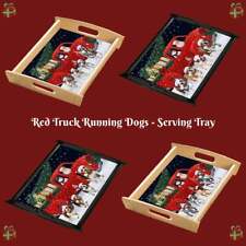 Christmas Express Delivery Red Truck Running Dogs Cats Wood Serving Tray
