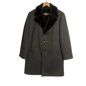 Vintage Mens Zero King 36S Brown Wool Coat Faux Fur Collar & Lining - Picture 1 of 13