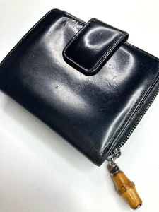 BILLETERA DE CUERO PATENTADA GUCCI DE COLECCIÓN BAMBÚ CON CREMALLERA LONA ITALIA - Imagen 1 de 13