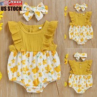 Newborn Baby Girl Ruffle Infant Jumpsuit Romper Bodysuit Onepiece Clothes Outfit