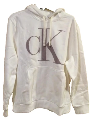 $79 NEW Calvin Klein Monogram Fleece Pullover White Hoodie Medium Unisex NB92 - Image 1 of 4