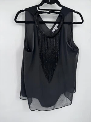 Jennifer Lopez Womens Top Medium Sheer Black Sleeveless Fringe Casual Business - Image 1 of 4