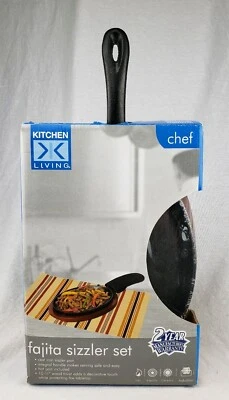 NIB Fajita Sizzler Set Cast Iron Sizzler Pan With Wooden Trivet & Hot Pad - Image 1 of 4