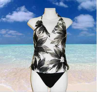 NUEVO GOTTEX Negro Blanco FOLRAL HALTER TANKINI TRAJE DE BAÑO CONJUNTO TRAJE DE BAÑO Talla 6 Foto 1 de 4