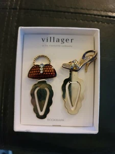 Villager A Liz Claiborne Company Set Of 2 Purse & High Heel Gold Tone Bookmarks - Picture 1 of 2