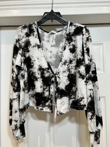 Full Circle Trends woman cropped cardigan black tie dye summer open plus size 2x - Picture 1 of 7