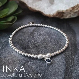 Inka 925 Sterling Silver beaded Bracelet December Zircon Birthstone charm - Picture 1 of 6
