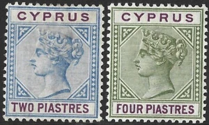 Cyprus 1894-96 QV 2pi & 4pi Values Die II SG.43/44 Mint (Hinged) Cat:£41 - Picture 1 of 2