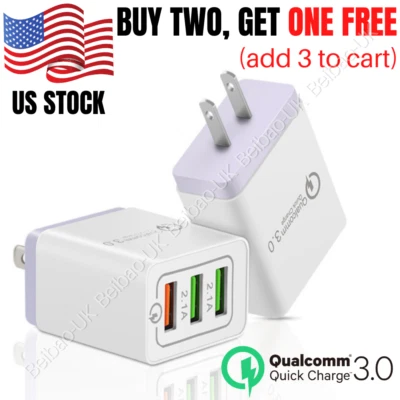 3 Port Fast Quick Charge QC 3.0 USB Hub Wall Charger Adapter For iPhone Samsung - Image 1 of 4