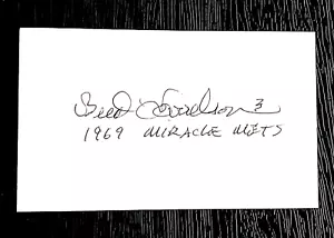 BUD HARRELSON added "69 MIRACLE METS" NY METS SIGNED AUTOGRAPHED INDEX CARD 3X5 - Picture 1 of 1