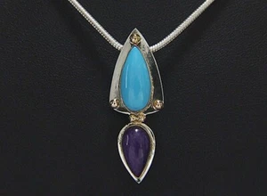 Sleeping Beauty Turquoise. Gem Sugilite Pendant.14K & Argentium Silver.  - Picture 1 of 3