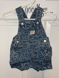 Old Navy Happy Face Denim Shortalls in Größe 0-3M - Neu mit Etikett - Bild 1 von 3