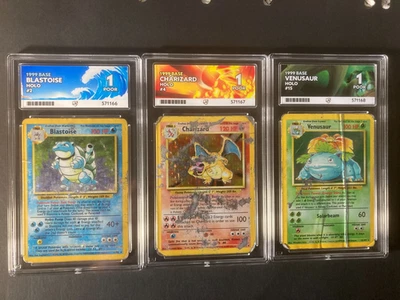 Pokemon Blastoise 2, Charizard 4 & Venusaur 15 1999 Base Set Holos Ace Grade 1 - Image 1 of 2