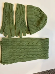 3Pc Altare Cashmere LambsWool Hat Scarf Gloves Scarf Cable Knit Women’s - Picture 1 of 6